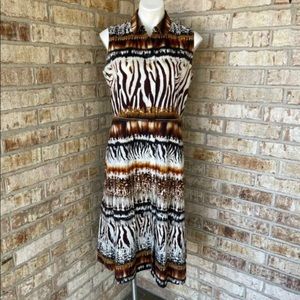 Lafayette 148 New York Zebra Animal Safari Print Sleeveless Sheath Dress Sz 6